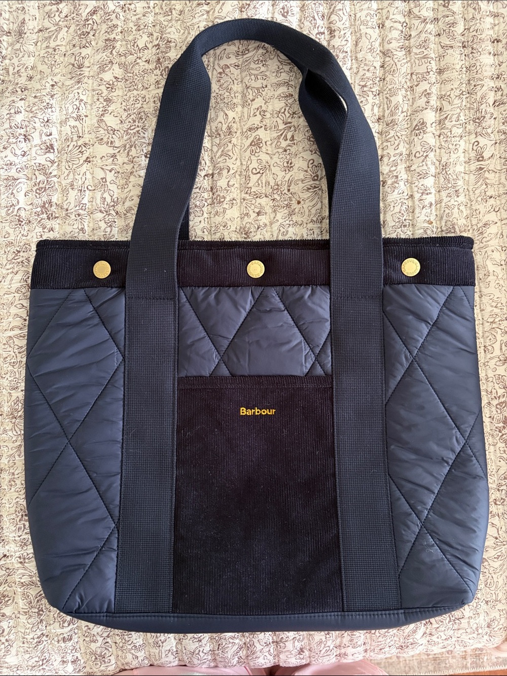 Barbour Quilted Navy and Gold Accent Tote